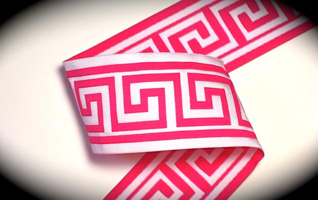 Greek Key 1 7/8" x 1 yards White and Pink  Damask